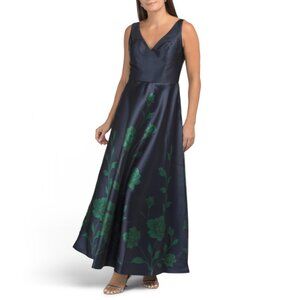 RENE BY RENE RUIZ Navy Multi Sleeveless Floral Border Tea-length Dress